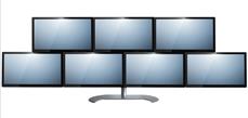 Soporte para siete monitores de acero-carbono asimétrico en disposición 4+3 o 3+4 de altura regulabl-FLAT BS2-7AB LCD