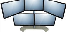 Soporte para cinco monitores de acero-carbono en disposición 2+3 y altura regulable. Formado por cin-FLAT BS2-5B LCD