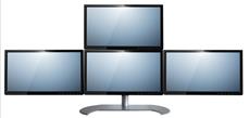 Soporte para cuatro monitores de acero-carbono de altura regulable en disposición 3+1. Formado por t-FLAT BS2-4Z LCD